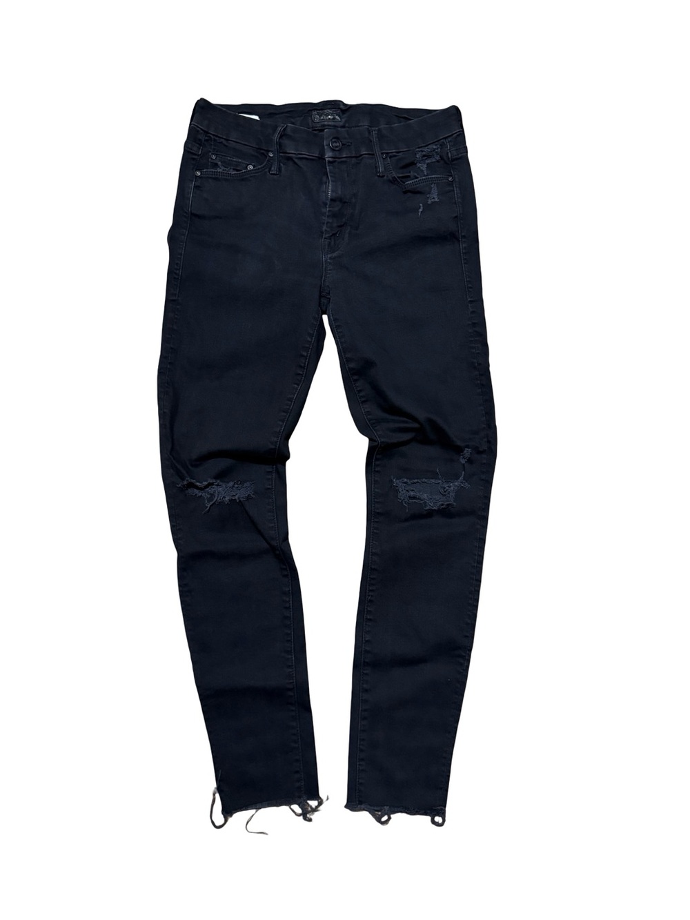 MOTHER Crop Fray Black Skinny Jeans Size 28 Distressed Raw Hem The Looker